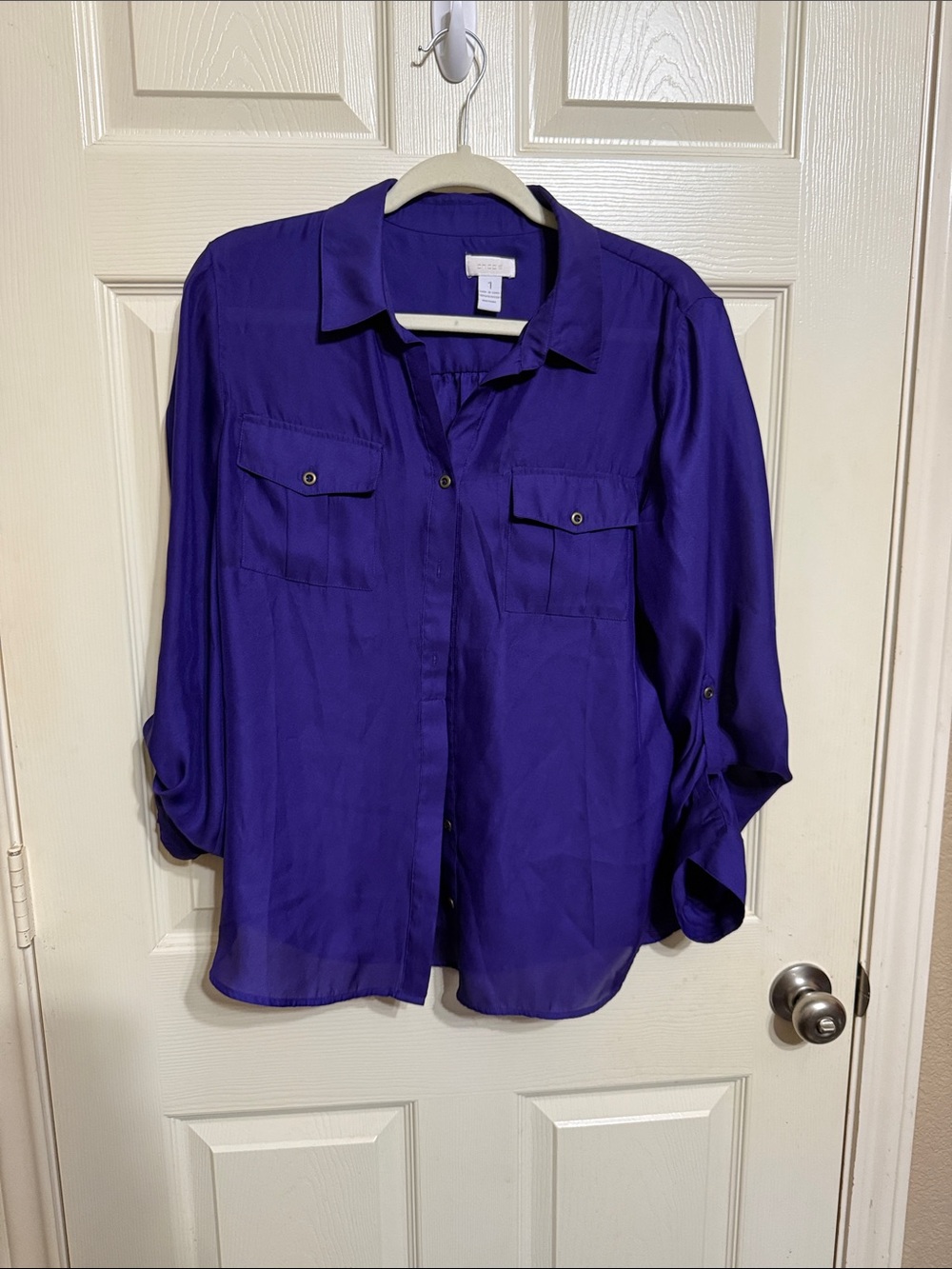 Chico's Deep Purple Button-Down Utility Blouse